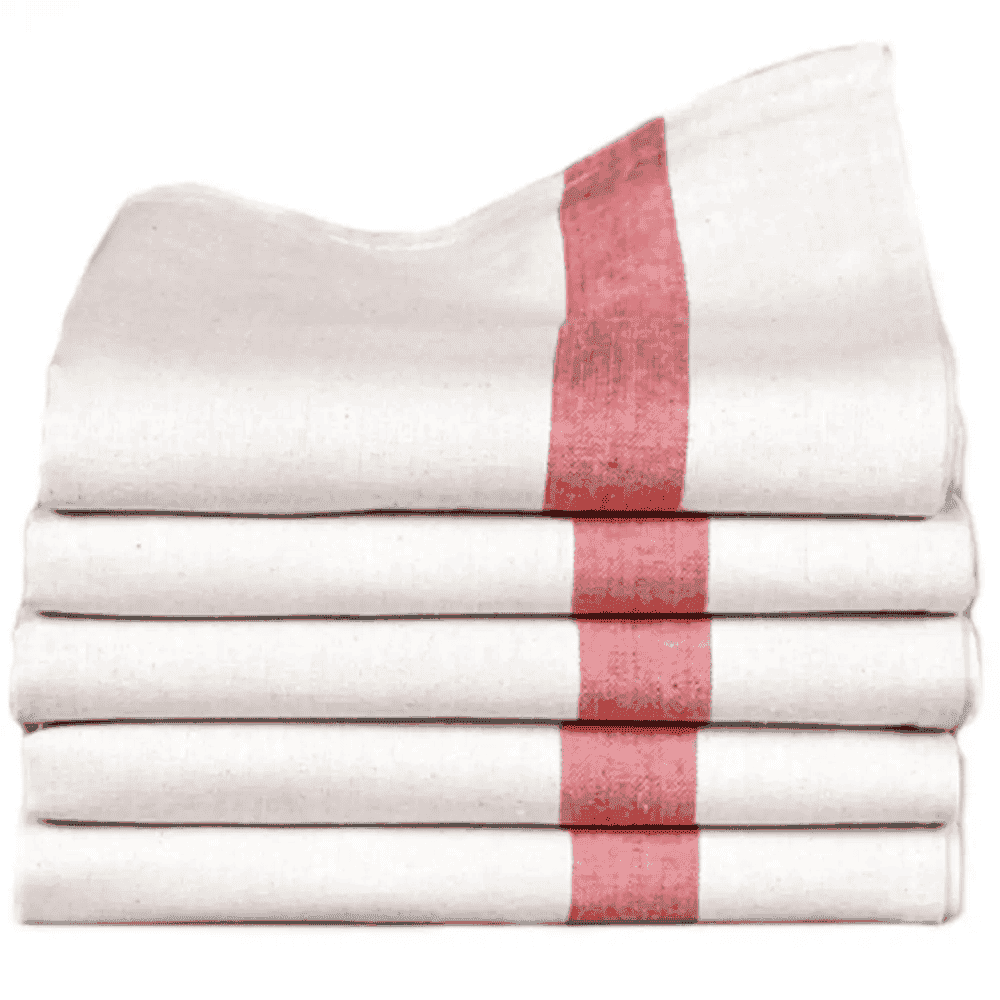 Torchon Varna blanc à liteaux roses